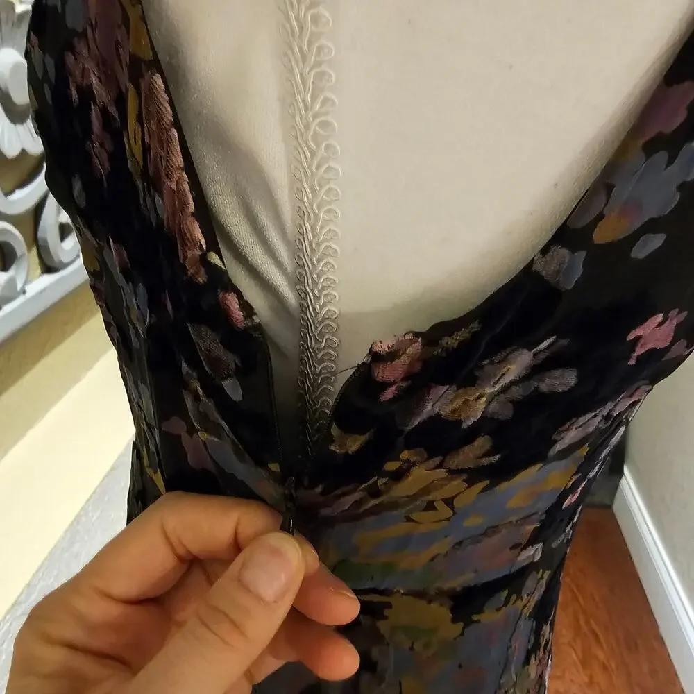 Free People M Crushed Velvet Dark Romantic Dress Witchy Goth Dark Academia - Picture 15 of 16